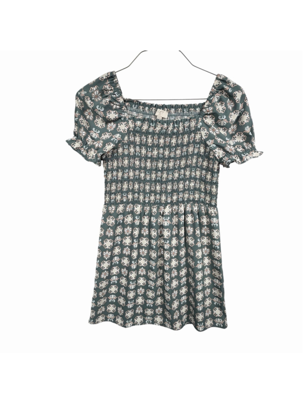 LOFT Mini Babydoll Dress Floral Puff Sleeve Smocked Women's Size Medium Petite - Picture 3 of 9